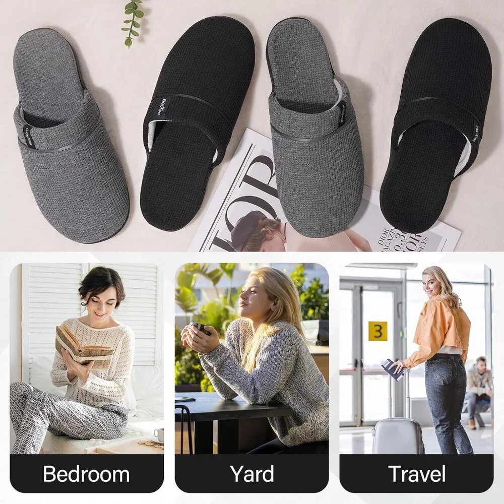 Women's Orthotic Closed Toe Non Slip Rubber Sole House Gray Slippers Shoes - Picture 6 of 6